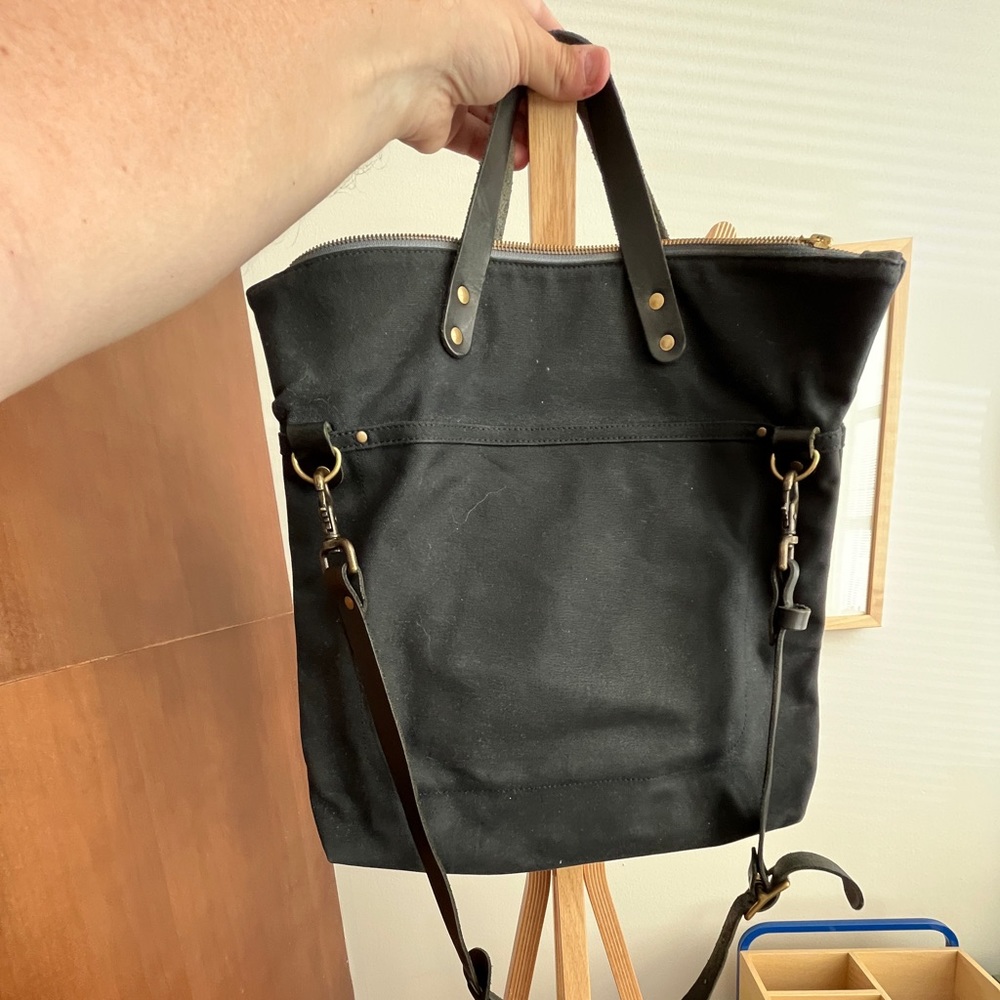 Winter Session zip top waxed cotton tote
